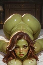 1girls ai_generated black_hair female green_skin orange_eyes orc orc_female original_character pointy_ears scorpianpp self_upload stable_diffusion tenmi_waysai_(scorpianpp) white_highlights