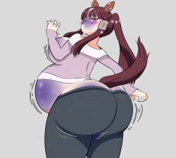 1girls alternate_breast_size ass ass_expansion belly_button belly_expansion blueberry_inflation body_inflation breast_expansion female female_only horse_girl imminent_blueberry_inflation inflation lucky_lilac_(umamusume) northkelp rear_view sequence skin_turning_blue solo solo_female solo_focus swelling umamusume umamusume_pretty_derby