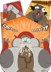 2022 5_fingers anthro areola big_areola big_breasts big_nipples big_penis black_chest_hair black_hair bodily_fluids body_hair breasts brown_body brown_fur brown_hair buckteeth bulging_eyes chest_hair chubby_cheeks claws clothed clothing comic cosplay cum cum_from_nose cum_in_mouth cum_in_nose cum_in_throat cum_inside dialogue duo ejaculation english_text eyewear fellatio female finger_claws fingerless_gloves fingers fur genital_fluids genitals glasses gloves gnoll green_eyes grey_areola grey_body grey_clothing grey_fur grey_hoodie grey_nipples grey_scarf grey_topwear hair handwear hat headgear headwear hi_res hoodie huge_areola huge_breasts huge_nipples huge_penis hyena hyper hyper_breasts hyper_genitalia hyper_penis lina_(eth) mage_hat magic_user male mammal multiple_scenes nipples obese obese_anthro obese_female obese_male oral orgasm orgasm_face overweight overweight_anthro overweight_female overweight_male partially_clothed partially_clothed_anthro partially_clothed_female partially_clothed_male penile penis pigtails red_claws red_clothing red_finger_claws red_gloves red_handwear red_hat red_headwear rodent scarf sciurid screaming_orgasm sex snaggle_tooth speech_bubble starknight_(starknight321) teeth text theethj thief thief_outfit topwear tree_squirrel vein veiny_penis wearing_glasses wildtake
