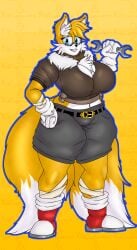 2_tails adult adult_female alternate_version_available bandages big_breasts big_thighs female_fox floppanormal fox_ears glasses red_shoes request rule_63 scarf sonic_(series) sonic_the_hedgehog_(series) tagme tails_the_fox tailsko white_fur yellow_fur