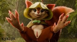 4_toes anal anthro dota feet female foot_fetish forest forest_background genitals hi_res hood hoodwink_(dota) kiklik looking_back lying mammal on_back plant rodent sciurid solo toes tree tree_squirrel valve vulva