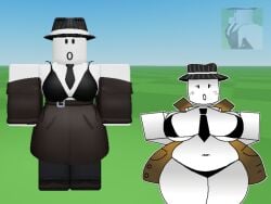 bikini bra catalog_avatar_creator fedora forsaken_(roblox) investigative_iris roblox roblox_avatar showing_breasts tie trenchcoat
