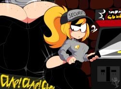 1girls ass ass_clapping ass_cleavage big_ass blonde_hair bottom_heavy breasts bubble_butt butt_crack clapping clapping_cheeks clothing fat_ass female female_only five_nights_at_freddy's five_nights_at_frickbears five_nights_at_frickbears_3 freckles freckles_on_ass hat huge_ass indoors large_ass looking_at_ass looking_at_self looking_back massive_ass no_panties png security_guard solo thick_ass thick_thighs thunder_thighs underground_(artist) vanessa_(fnaf) vanessa_shelley_(frickbears) walking wardrobe_malfunction wide_hips