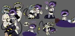1boy 2girls after_sex alarm_clock anal_penetration anal_sex beanie beanie_hat bed bedroom blushing boots breasts grey_background grey_hair intercourse kissing male/female middle_finger murder_drones n_(murder_drones) penetration purple_eyes purple_hair pussy robot_sex sex sleeping superbharm0ny tail thought_bubble threesome uzi_(murder_drones) v_(murder_drones) vaginal_penetration vaginal_sex yellow_eyes yuri