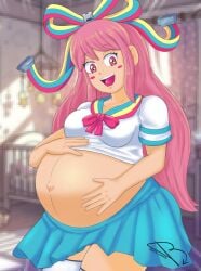 blush blushing_female disney giffany gravity_falls holding_pregnant_belly penciljunkie pink_hair pink_hair_female pregnant pregnant_belly pregnant_female schoolgirl schoolgirl_uniform