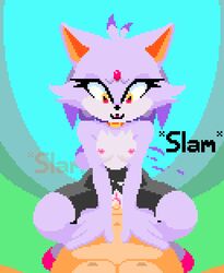 1boy 1girls 2018 animated anthro bindi black_nose blaze_the_cat breasts cowgirl_position cum_in_pussy dipstick_tail duo english_text feline female first_person_view frame_by_frame fur furry garbagioni human human_on_anthro interspecies larger_male male male_penetrating male_pov mammal multicolored_tail nipples on_top penetration penis pixel_art ponytail pov purple_fur pussy riding sex size_difference small_breasts smaller_female sonic_(series) sound_effects squatting straight text topless torn_clothes vaginal_penetration video_games white_fur