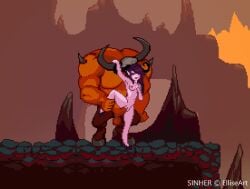 darlissa_(sinher) succubus demon demon_girl horns pink_skin bull pixel_art pixel_animation female gif minotaur animated animated_gif vaginal_penetration game heart_nipples monster interspecies elliseart muscular_male big_penis
