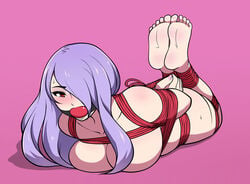 1girls arms_tied_behind_back ass ball_gag blush bondage bound breasts camilla_(fire_emblem) feet female female_only femsub fire_emblem fire_emblem_fates gag gagged hair_over_one_eye hogtie jam-orbital large_breasts legs_tied long_hair looking_at_viewer nintendo nude nude_female painted_fingernails purple_hair red_eyes rope rope_bondage soles solo sweating tied_up