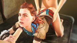 10_seconds 1girls 2boys 3d all_fours aloy animated ass barefoot bottomless clothed_female_nude_male erection fellatio female from_behind group_sex hazard3000 horizon_zero_dawn licking male multiple_boys naughty_face no_sound nude oral penis penis_grab penis_lick red_hair sex shorter_than_10_seconds source_filmmaker straight straight_sex threesome tongue tongue_out uncut unseen_male_face video