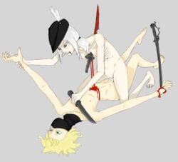 1boy 1girls age_difference arm_grab arm_up armpits ass belly blonde_hair blood bloodborne breasts cock-atrice cum cum_in_pussy cum_inside feet female fromsoftware gore grey_background guro hat human impalement injury interspecies knife lady_maria_of_the_astral_clocktower long_hair male mask navel nipples older_female on_back on_top pale_skin penis ponytail pussy reverse_rape ribs sex short_hair silver_hair skinny small_breasts stabbing sword thin_waist tumblr weapon white_hair younger_male