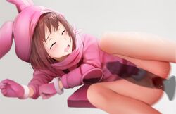 2018 blush bottomless brown_hair censored closed_eyes eyebrows_visible_through_hair female ginhaha gloves gun_gale_online hat hoodie kohiruimaki_karen llenn_(sao) long_sleeves lying mosaic_censoring on_side open_mouth penis pink_gloves pink_hat pussy pussy_juice saliva sex simple_background solo_focus sword_art_online sword_art_online_alternative:_gun_gale_online teeth vaginal_penetration