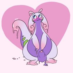 1boy 2_toes alternate_color animal_genitalia antennae belly big_penis big_tail big_testicles blue_eyes blush chubby dragon embarrassed feet girly goo goodra green_skin heart large_testicles looking_away looking_up male male_only nintendo no_nipples nude original_character overweight overweight_male penis pink_background pink_skin pokémon_(species) pokemon pokemon_(species) pokemon_xy presenting purple_skin scalie sheath slime solo sublimeslimefairy tail text thick_thighs video_games visky watermark wet wide_hips