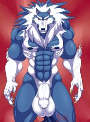 1boy 2018 5_fingers abs alternate_version_available anthro balls biceps big_balls big_penis blue_fur blue_nose blue_skin canine capcom darkstalkers eyebrows fur gallon gloves_(marking) half-erect humanoid_penis hungothenomster jon_talbain looking_at_viewer male male_only mammal mane markings multicolored_fur multicolored_skin muscular muscular_male muscular_thighs naked neck_tuft nipples nude penis pubes sharp_teeth solo standing teeth thick_penis tuft two_tone_fur two_tone_skin uncut video_games were werewolf white_fur white_penis white_skin yellow_eyes