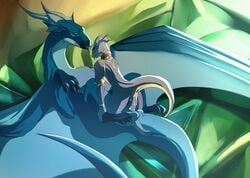 2018 anthro azusis balls cum dragon duo erection fan_character female feral lying male nude on_back penetration penis pussy scalie sex straight tabirs tongue vaginal_penetration wings