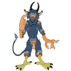 2017 3_toes 4_fingers anisodactyl anthro big_hands big_lips biped black_claws black_horn blep blue_fur blue_tail cheek_tuft chimera claws crotch_face crotch_mouth demon ear_tuft fangs front_view full-length_portrait fur gogarty hi_res horn hybrid lips long_tail looking_at_viewer male mammal multi_eye multi_face multi_mouth nightmare_fuel nipples nude orange_tongue pink_nose pink_tongue portrait red_eyes red_nipples saliva simple_background slim smile solo spade_tail standing tan_claws tears toes tongue tongue_out toony tuft what white_background yellow_sclera