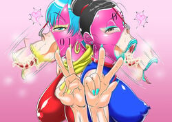 2girls :>= air_fellatio alternate_version_available bare_shoulders big_breasts big_lips bimbo black_eyes black_hair blue_hair blue_lipstick blush bulma_briefs chichi china_dress cum cum_in_mouth cumdrip dragon_ball dragon_ball_z duo ear_piercing earrings erect_nipple erect_nipples eyelashes eyeshadow fellatio female female_only front_view gesture hair_bun heart hoop_earrings human licking lipstick lipstick_mark long_tongue looking_at_viewer makeup mask mature milf mother multiple_females multiple_girls nail_polish nipple_bulge nose_hook open_mouth piercing runny_makeup shiny shiny_skin short_hair sideboob simple_background sweat thick_lips tied_hair tongue_out v yellow_lipstick zxcv