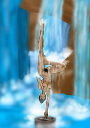 1girls balancing exalted female female_only keikohachimaru muscles muscular muscular_female nude pubic_hair short_hair solo water waterfall wet