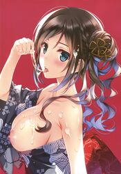 breasts cum misaki_kurehito nipples no_bra open_shirt tagme yukata