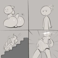 anthro ass balls big_butt comic erection falling femboy huge_butt humor loss puwa smile sqoon