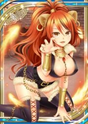 big_breasts cat_ears cleavage erect_nipples erect_nipples_under_clothes gold_eyes jewelry kneeling red_hair sekhmet