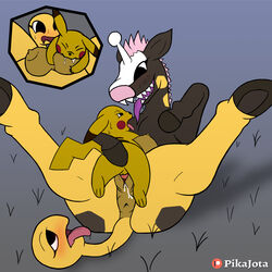 1boy 1girls 3_toes anus ass ass_lick back belly big_ass big_breasts big_dom_small_sub black_eyes blue_background blush breast_sucking breasts brown_fur cum cum_in_pussy cum_inside drooling duo equine eye_contact eyelashes fangs feet female feral feral_on_feral furry girafarig giraffe grass half-closed_eyes hand_on_back holding hooves horn interspecies large_ass larger_female licking male male_penetrating missionary_position nintendo nude open_mouth oral orgasm outdoors patreon paws penetration penis pikachu pikajota pink_hair pokémon_(species) pokemon pokemon_gold_beta pokemon_gsc pussy rodent saliva sex short_hair simple_background size_difference smaller_male smile spread_legs spreading straight sucking tail tail_head tears teeth testicles text thick_thighs tongue tongue_out vaginal_penetration video_games watermark wet white_fur wide_hips yellow_fur