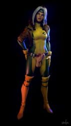 1futa 2018 3d anna_marie balls belt boots breasts brown_hair clothed erection futa_only futanari gloves green_eyes headband intersex jacket marvel orcfuta penis rogue_(x-men) solo white_hair x-men