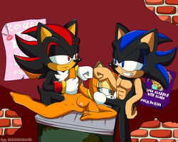 2boys anthro areolae artist_name balls black_balls black_fur black_nose black_penis blue_eyes breasts bro_fist brown_fur bulge cheek_bulge chest_tuft double_penetration fellatio female fist_bump gloves grabbing hedgehog hedgehoglove interspecies klara_the_hedgehog leg_grab leg_lift legs legs_up lying male mammal marine_the_raccoon medium_breasts mostly_nude multiple_boys multiple_males multiple_penises muscles muscular muscular_male nipples nude oral orange_fur original original_character penetration penis poster pussy raccoon red_eyes seelkadoom sega shadow_the_hedgehog signature smile sonic_(series) sonic_rpg spread_legs spreading standing straight sucking tail thighhighs thighs threesome tuft vaginal_penetration watermark white_gloves