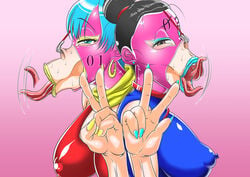 2girls :>= air_fellatio alternate_version_available bare_shoulders big_breasts big_lips bimbo black_eyes black_hair blue_hair blue_lipstick blush bulma_briefs chichi china_dress dragon_ball dragon_ball_z duo ear_piercing earrings erect_nipple erect_nipples erection eyelashes eyeshadow fellatio female female_only front_view gesture hair_bun heart hoop_earrings human licking lipstick long_tongue looking_at_viewer makeup mask mature milf mother multiple_females multiple_girls nail_polish nipple_bulge nose_hook open_mouth piercing shiny shiny_skin short_hair sideboob simple_background sweat thick_lips tied_hair tongue_out v yellow_lipstick zxcv