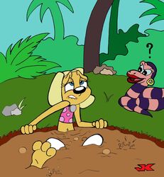 anthro brandy_and_mr._whiskers brandy_harrington canine disney disney_channel dog female feral fur furry jk lola_boa male mammal mr._whiskers mud outdoors rabbit snake straight tagme toon_disney