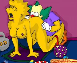 clown clown_boy clown_makeup clown_nose clown_shoes comics-toons cunnilingus female human krusty_the_clown lisa_simpson male oral straight tagme the_simpsons yellow_body