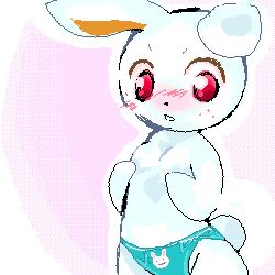 1girls animal_crossing anthro artist_request covered_nipples covering female female_only furry looking_away nintendo panties rabbit red_eyes ruby_(animal_crossing) simple_background solo straight_hair