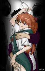 asuka_langley_sohryu breast_grab chikan clothing faceless_male fingers groping groping_breast groping_from_behind meguro_fukuzou neon_genesis_evangelion no_panties school_uniform skirt tagme toji_suzuhara