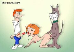 all_fours anal anal_penetration ass astro_the_space_mutt bob_cut breasts bukkake canine canine_on_human collar cum cum_in_mouth cum_on_face cumdrip doggy_style ejaculation female female_human gangbang george_jetson group_sex hanna-barbera human humanoid_penis husband interspecies jane_jetson male male/female male_canine male_human milf nipples open_mouth orange_hair pubic_hair pussy saliva short_hair the_jetsons thepornart tongue western_copyright wife zoophilia