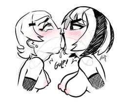 2girls ben_10 big_breasts crossover deepthroat dildo double_dildo double_dildo_deepthroat duo fellatio female female_only gerph gwen_(tdi) gwen_tennyson gwen_tennyson_(classic) human medium_breasts monochrome nipples oral sex_toy sketch throat_bulge total_drama_island x-ray yuri