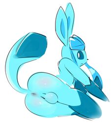 1boy anthro ass big_ass blue_sclera eeveelution elpatrixf furry glaceon looking_at_viewer male male_only mammal nintendo nude perineum pokémon_(species) pokemon pokemon_dppt solo testicles video_games