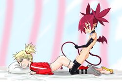 2girls amber_eyes bleach blonde_hair crossover demon_girl demon_tail demon_wings disgaea disgaea_1 etna female_only femdom flat_chest hiyori_sarugaki lesbian light-skinned_female light_skin multiple_girls nippon_ichi_software red_eyes red_hair sandals sarugaki_hiyori shounen_jump tagme yuri