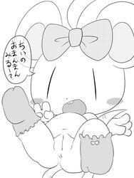 2018 ? anus black_and_white bow female japanese_text mammal monochrome mostly_nude mouse navel open_mouth pussy rodent simple_background solo tatwuyan text translation_request white_background