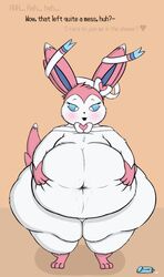 1girls 3_toes anthro belly big_belly big_ears blue_eyes blue_fur canine chubby cum cum_from_navel cum_in_navel deep_navel dullpoint eeveelution eyelashes feet female female_only flat_chest fur furry hand_on_belly heart hi_res long_ears lube mammal navel navel_fetish nintendo no_nipples obese oil orange_background overweight overweight_female paws pink_fur pokémon_(species) pokemon pokemon_(species) pokemon_xy ribbons solo straight sylveon tail text video_games wet white_fur