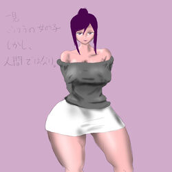 1girls arms_behind_back big_breasts breasts cleavage female female_only hips looking_at_viewer monster_girl pale-skinned_female pale_skin pon_(artist) purple_eyes purple_hair smile solo_female talking_to_viewer thick_thighs thighs wide_hips