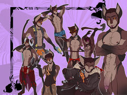 abs anthro bat batboy beard brown_hair castbound chest_tuft clothing collage erection erection_under_clothes facial_hair furoan144 hair male male_only mammal navel nude pecs penis precum tuft vein veiny_penis