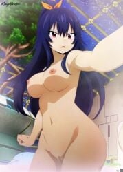 big_breasts blue_hair edens_zero homura_kogetsu kingmaster long_hair naked_female nude_female orange_ribbon pink_eyes shower_room