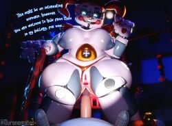 1boy 1girls 3d 3d_(artwork) alternate_version_available anus areolae ass big_ass big_breasts big_butt big_penis blue_eyes breasts circus_baby_(fnaf) clothing curvaceous curvy curvy_figure dark dialogue duranomates english_text erect_nipples erect_nipples_under_clothes erection female five_nights_at_freddy's five_nights_at_freddy's:_sister_location huge_ass huge_breasts huge_cock imminent_sex looking_at_viewer low-angle_view male male_pov mostly_clothed nude panties_aside penis pov pussy removing_clothing robot robot_girl skirt skirt_removed string_panties tagme text thick_thighs voluptuous voluptuous_female wide_hips