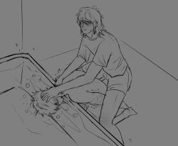 bath bathroom bisexual bisexual_male cnc drown drowning forced into it killing kink kneeling long_hair love male male/male male_only male_pov mental_illness sadism sadistic selfharm_scars short_hair sketch teenager tied_hair tied_up