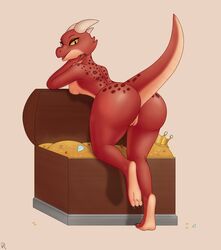 anthro ass big_butt breasts female kobold nipples nude pussy r-rova reptile scalie solo wide_hips