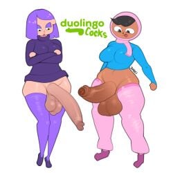 2024 2futas absurd_res arms_crossed balls ballsack bottomless bottomless_female breasts chocolate_and_vanilla clothed clothing cock_out curvy_figure danielito dark-skinned_futanari dark_skin difference duo duolingo emo_girl female foreskin futa_only futa_penis futanari hanging_balls hanging_penis hard_on hi_res hijab hijab_futa hijabi huge_balls huge_cock human hung_futanari intersex light-skinned_futanari light_skin lily_(duolingo) long_penis muslim_female partially_clothed partially_retracted_foreskin penis penis_size_difference size_difference smooth_balls smooth_penis standing sweater thick_hips thick_legs thick_thighs thigh_socks thighhighs uncircumcised uncut white_background white_body zari_(duolingo)