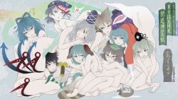 6+girls animal_ears armpit_hair ass asymmetrical_wings black_hair blue_eyes blue_hair blue_hat blush brown_eyes brown_hair cloritin completely_nude covered_nipples dog_ears earmuffs fingering futatsuiwa_mamizou ghost_tail glasses green_eyes green_hair green_snake grey_eyes grey_hair hair_ornament hair_rings hair_stick hat heterochromia highres holding holding_umbrella houjuu_nue jiangshi kaku_seiga karakasa_obake kasodani_kyouko large_testicles leaf leaf_on_head miyako_yoshika mononobe_no_futo multiple_girls nihonga nude ofuda ofuda_on_head open_mouth pince-nez raccoon_girl raccoon_tail red_eyes ritual_baton sexually_suggestive shunga smile soga_no_tojiko star_(symbol) tail tatara_kogasa tate_eboshi ten_desires testicles tongue tongue_out touhou toyosatomimi_no_miko triangular_headpiece ukiyo-e umbrella under_umbrella wings yuri