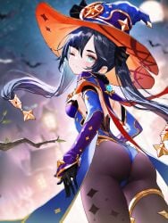 absurd_res ai_generated alternate_costume ass genshin_impact halloween ministro mona_(genshin_impact) night witch_costume witch_hat