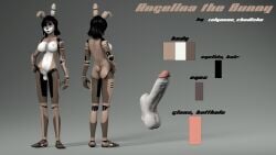 2024 3d absurd_res angelina_(zelyonka) animatronic anthro ass balls black_hair black_lips breasts brown_body character_name digital_media_(artwork) ear_piercing english_text erection genitals glans grey_background gynomorph hair hi_res humanoid_genitalia humanoid_penis intersex lagomorph leporid lips machine mammal model_sheet nipples nude nude_anthro palette penis piercing rabbit reference_image ring_piercing robot robot_anthro scut_tail short_tail simple_background solo source_filmmaker_(artwork) tail text zelyonka