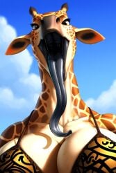 ai_generated black_tongue giraffe huge_breasts long_tongue mawshot open_mouth solo_female tagme