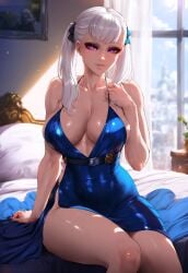 absurd_res ai_generated big_breasts black_clover breasts curvy dress hi_res huge_breasts klausherbert large_breasts looking_at_viewer no_bra no_panties noelle_silva purple_eyes silver_hair thick_thighs thighs twintails